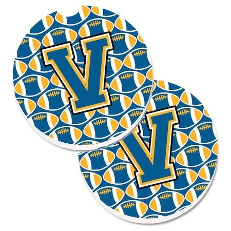 Carolines Treasures Letter V Football Blue and Gold Cup Holder Car Coaster, PK2 CJ1077-VCARC